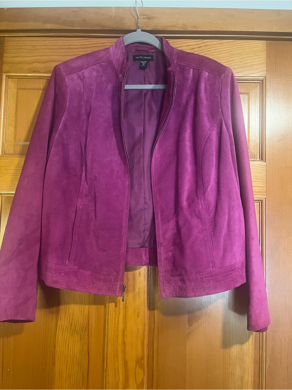 Valerie Stevens XL Genuine Leather Magenta Moto Jacket Full Zip